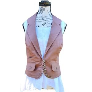 Y2K Womens Mauve Steampunk Victorian Button Front Vest‎ Jacket Size M Unique